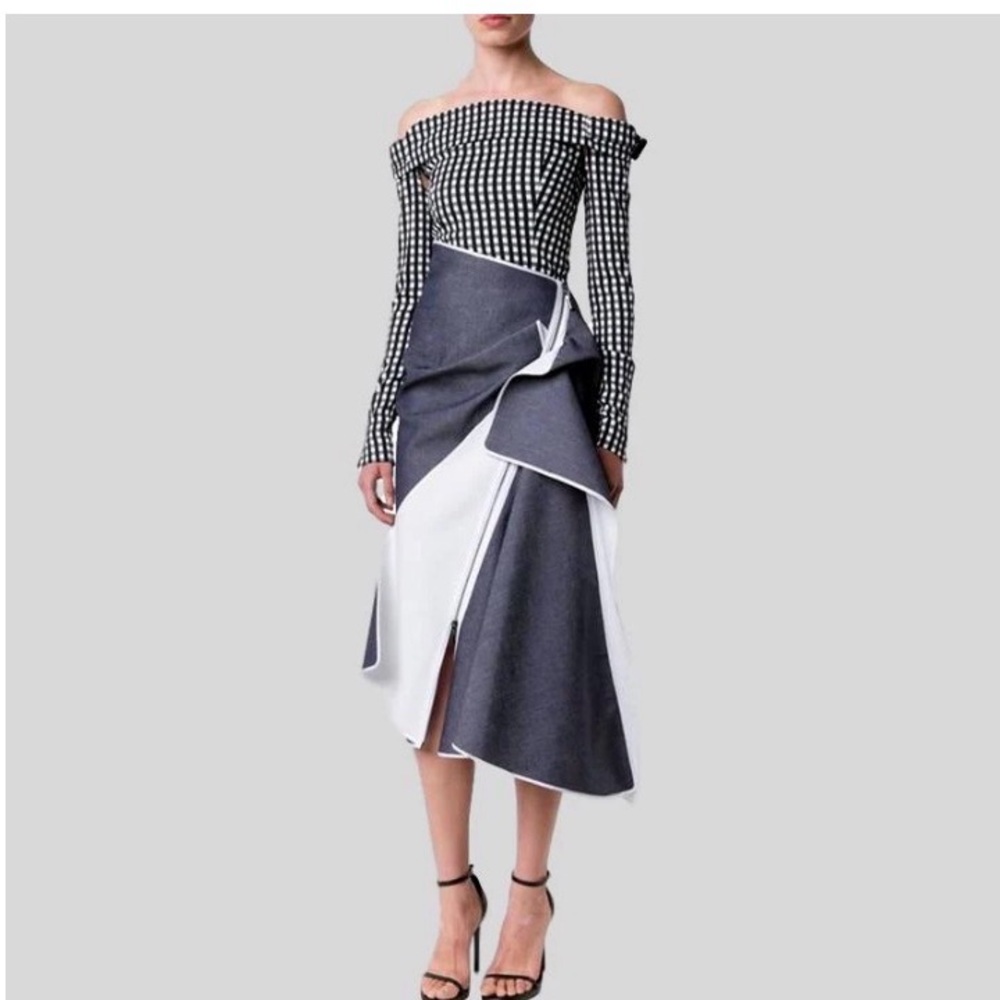 Chic Asymmetrical Gray and White Skirt - Picture 3 of 8